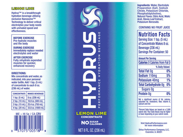 Hydrus Concentrate: 8oz. Bottle (24 Servings) Lemon-Lime